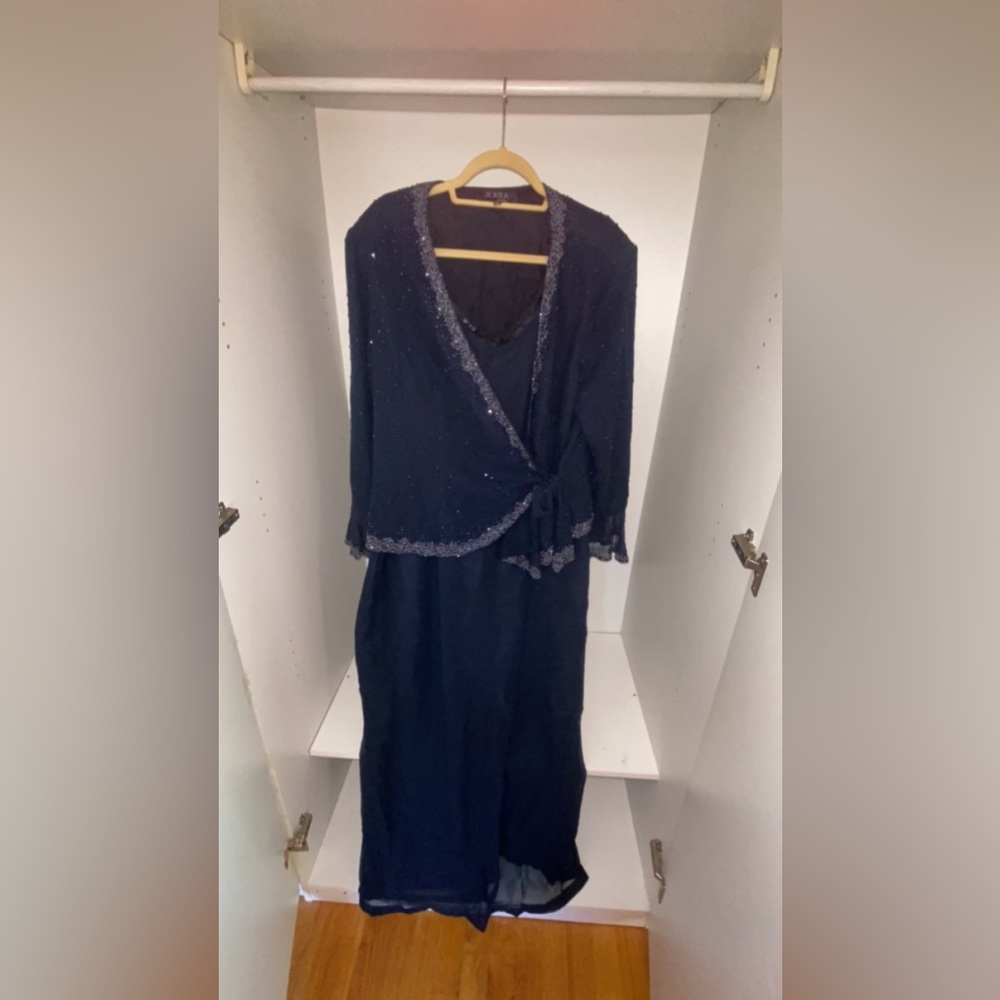 Navy blue dress with sparkly jacket